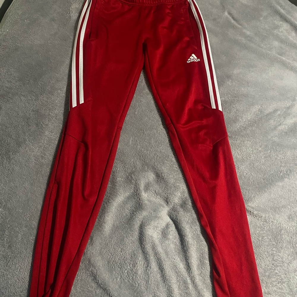 Adidas Kids Red Joggers with White Stripes